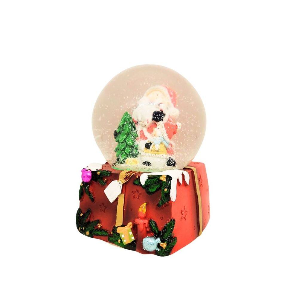 Globo Natalino Iluminado e Musical Resina E Vidro Papai Noel Efeito Neve 12cm - Nataluz