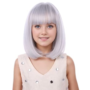 Peruca PATTNIUM Grey Bob para meninas e crianças Short Bob Grey com franja