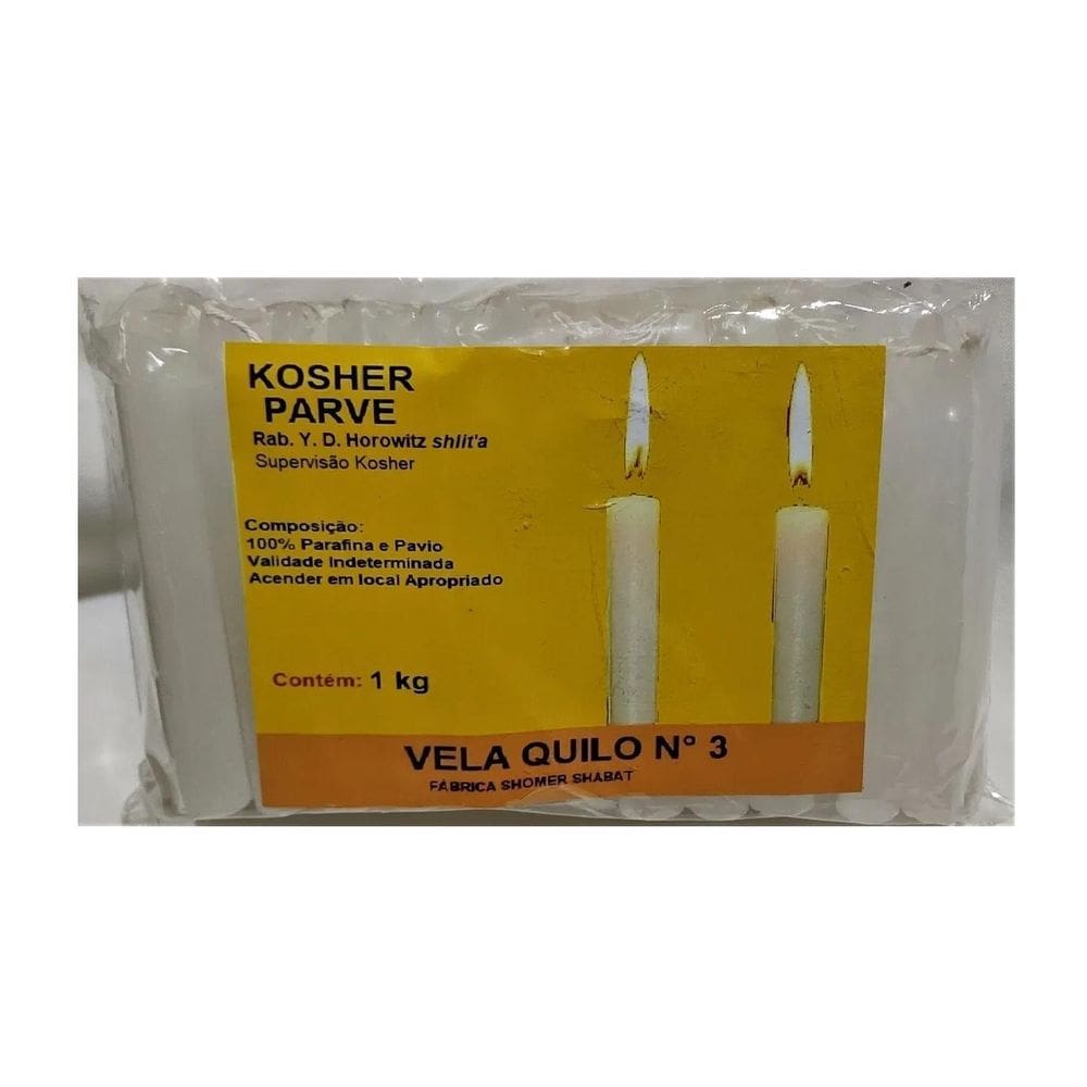 Vela Brilho Parve Kosher Numero 3 Pacote 1 Kg