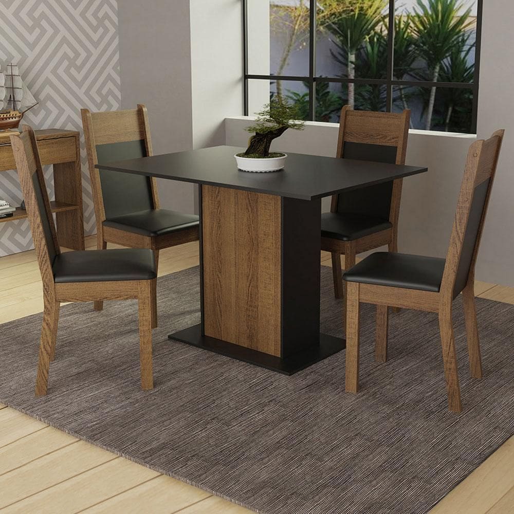 Conjunto Sala de Jantar Madesa Sheila Mesa Tampo de Madeira com 4 Cadeiras - Rustic/Preto XV