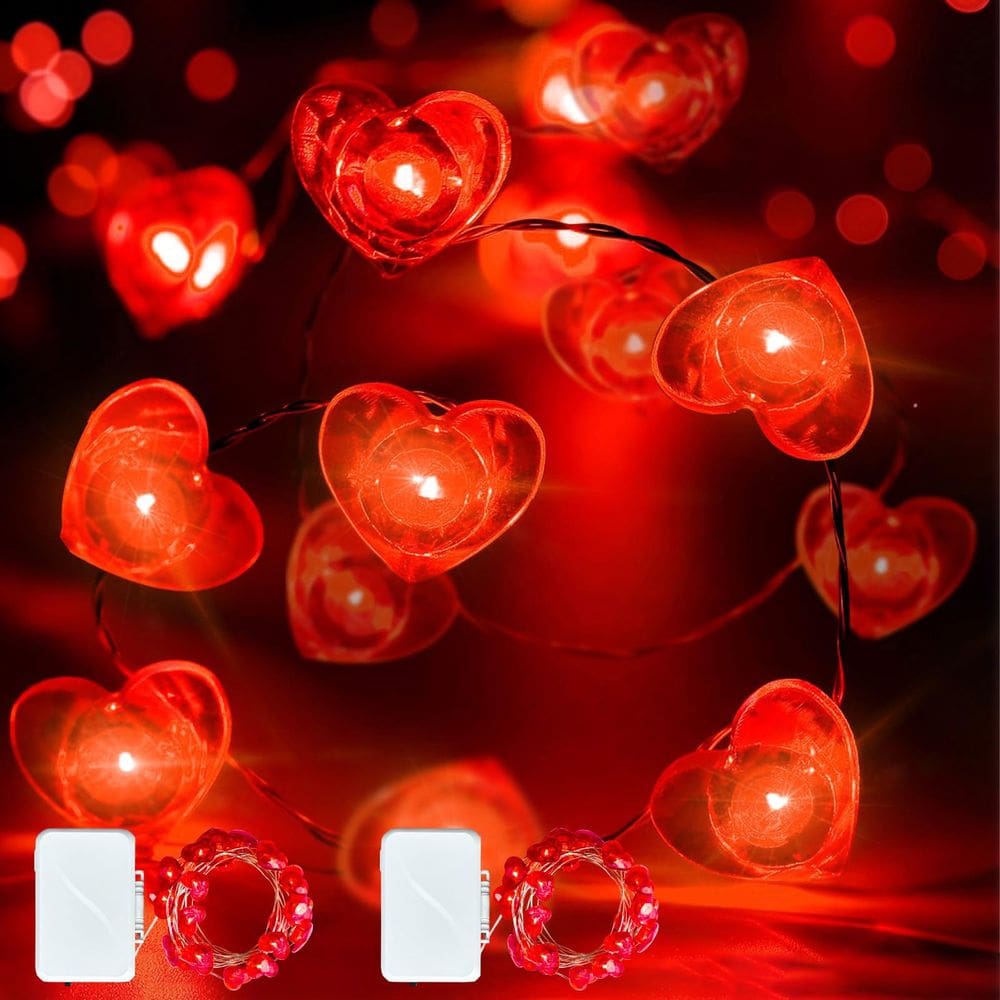 LED Fairy Lights ZGWJ Dia dos Namorados Coração Vermelho 16m 50 LEDs