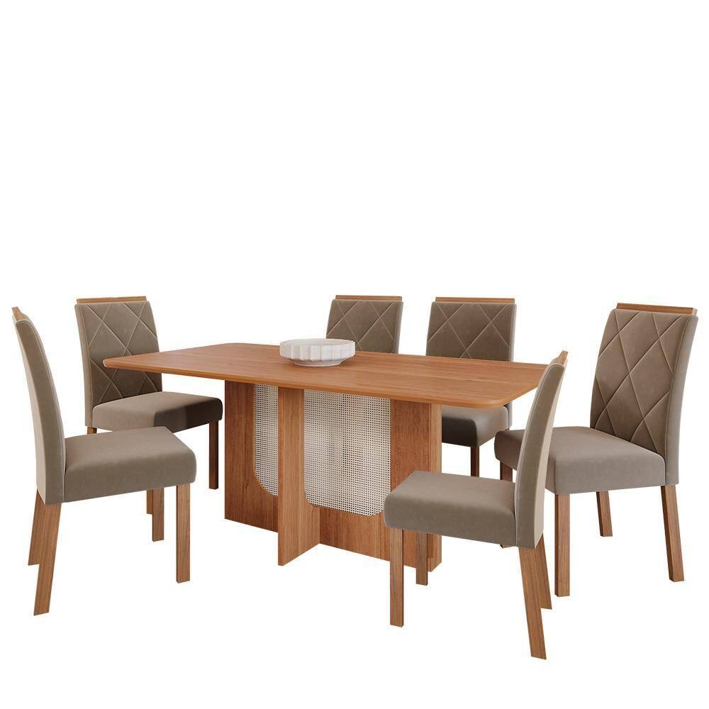 Mesa de Jantar Louise 180x90 com Tampo em MDF e 6 Cadeiras Fernanda Wood - Cimol Móveis