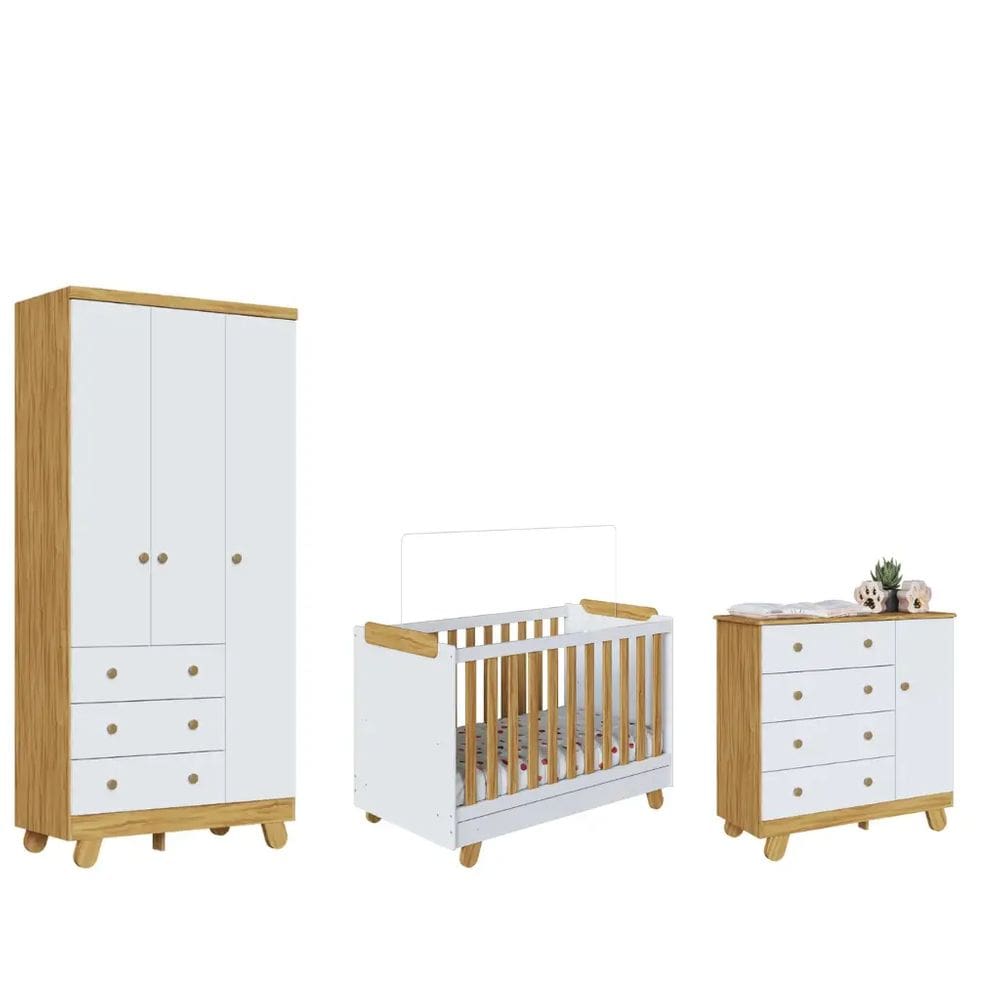 Quarto Completo Bebe Moveis Peroba Pingo Berço 4x1 MDF Ls