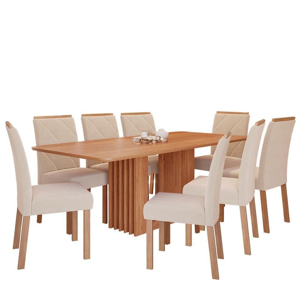 Mesa de Jantar Ariela 210x100 com Tampo em MDF e 8 Cadeiras Fernanda Wood - Cimol Móveis