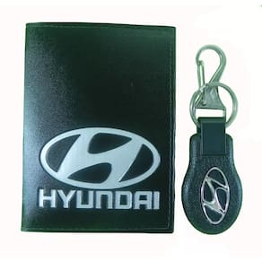 Kit Carteira Couro Porta Documento Mais Chaveiro Hyundai