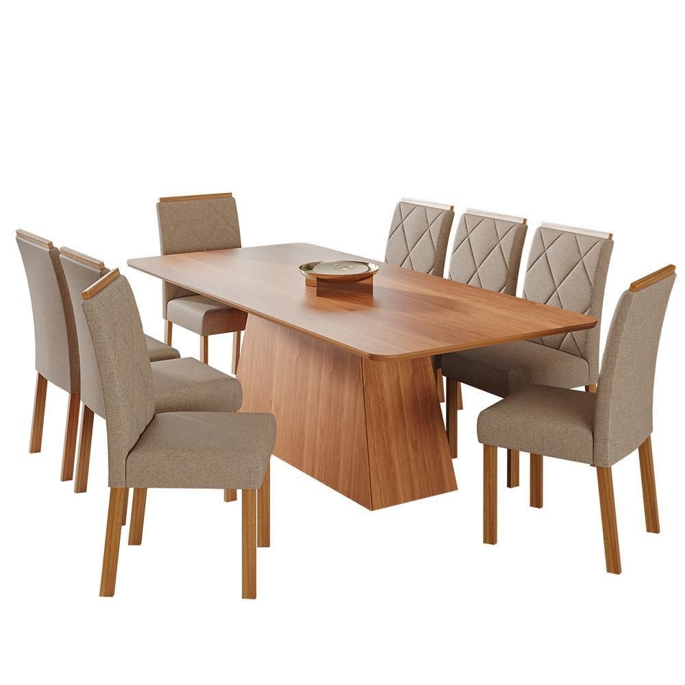 Mesa de Jantar Helena 210x100 com Tampo em MDF e 8 Cadeiras Fernanda Wood - Cimol Móveis