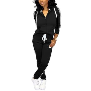Roupas de treino casual Nimsruc de duas peças para mulheres, preto L