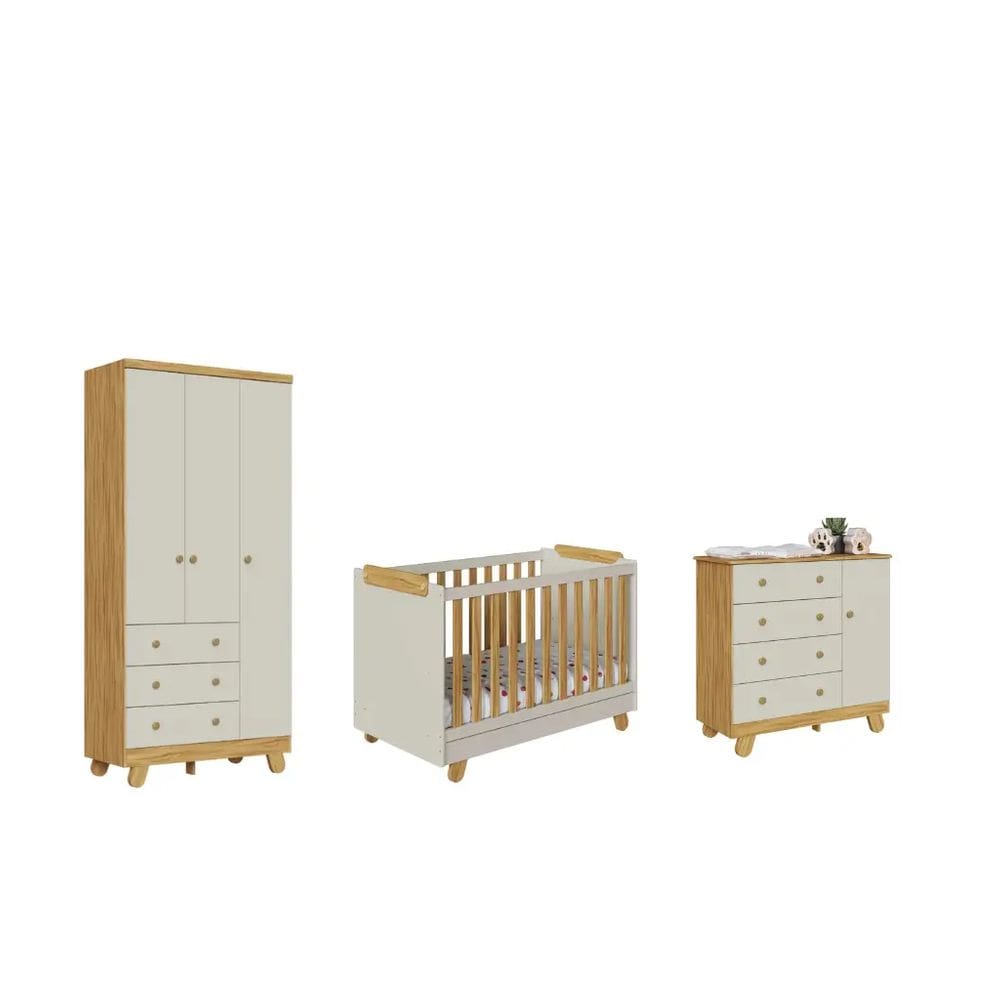Quarto Completo Bebe Moveis Peroba Pingo Berço 4x1 MDF Ls
