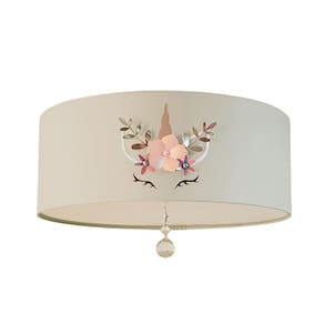 Luminária Infantil Quarto Menina Unicórnio C/Cristal Cinza
