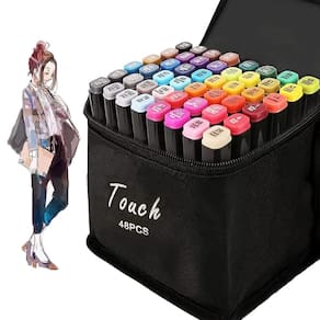 Caneta Canetinhas Permanente 48 Cores Estojo Marcador Ponta Dupla Bolsa Alça Desenho Pintura