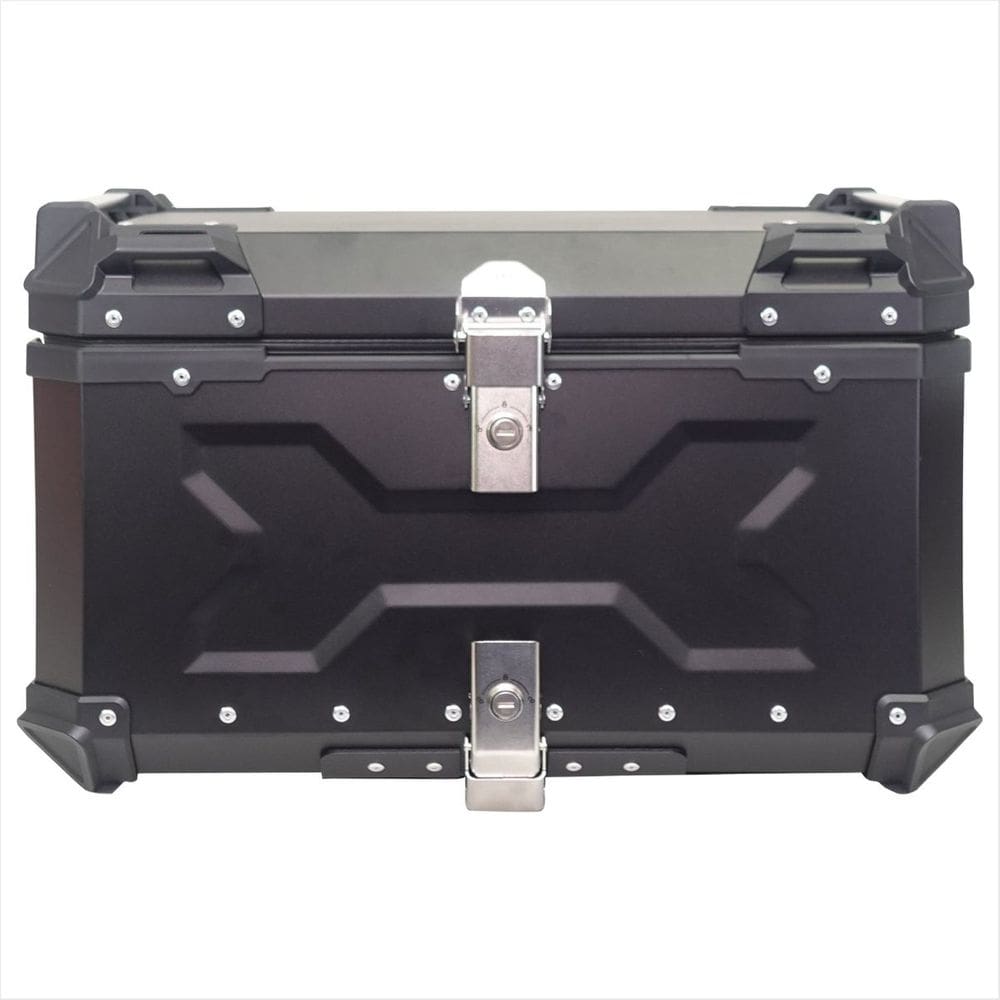 Baú de Moto Traseiro Tronos 60L-T-X em Alumínio - Base Universal - 60 Litros - Forro em Couro Sintético - Preto