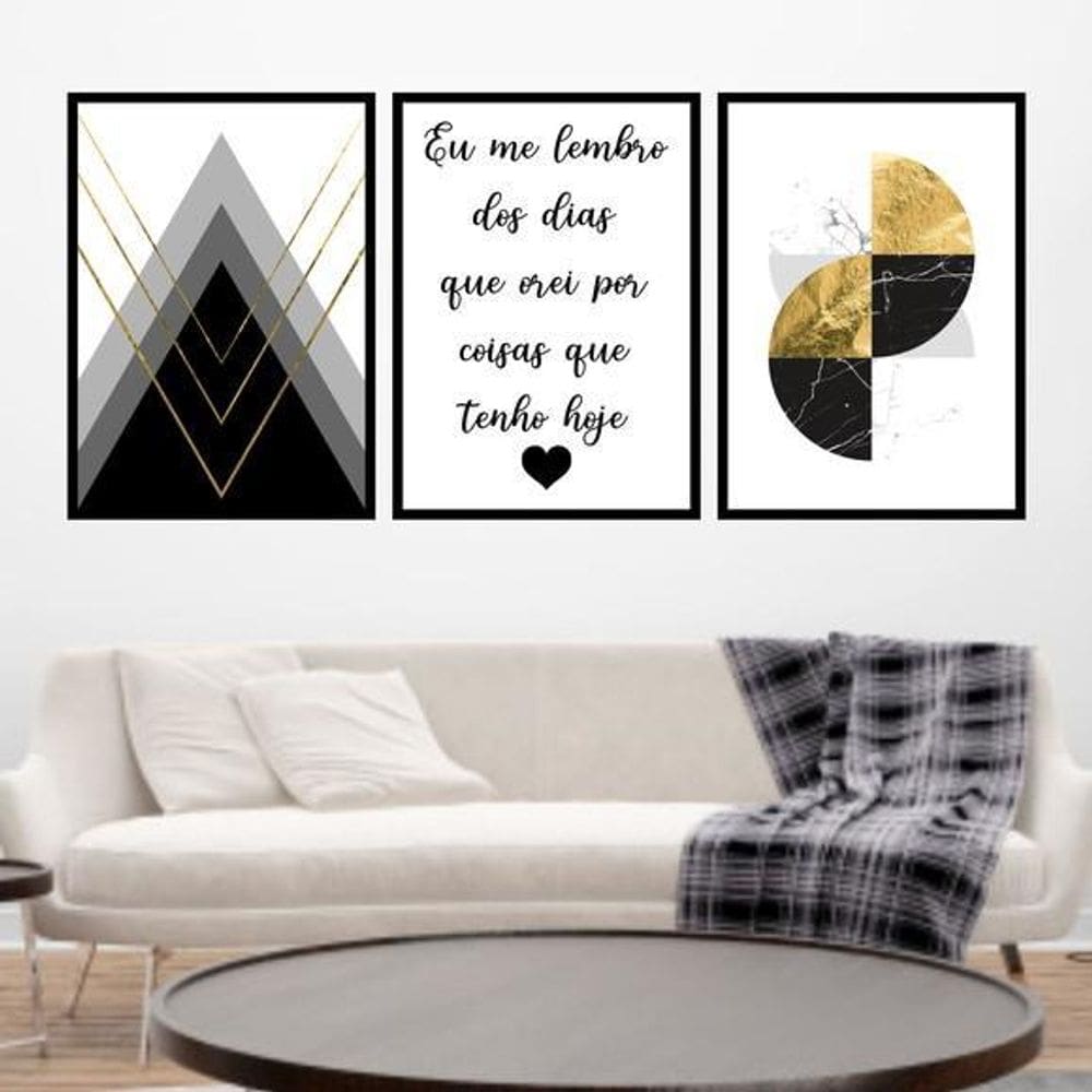 Kit 3 Quadros Geométrico Eu Me Lembro 33X24Cm Moldura Preta