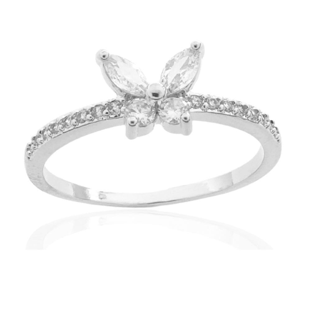 Anel Aro Cravejado Com Borboleta Cristal Banhado a Prata
