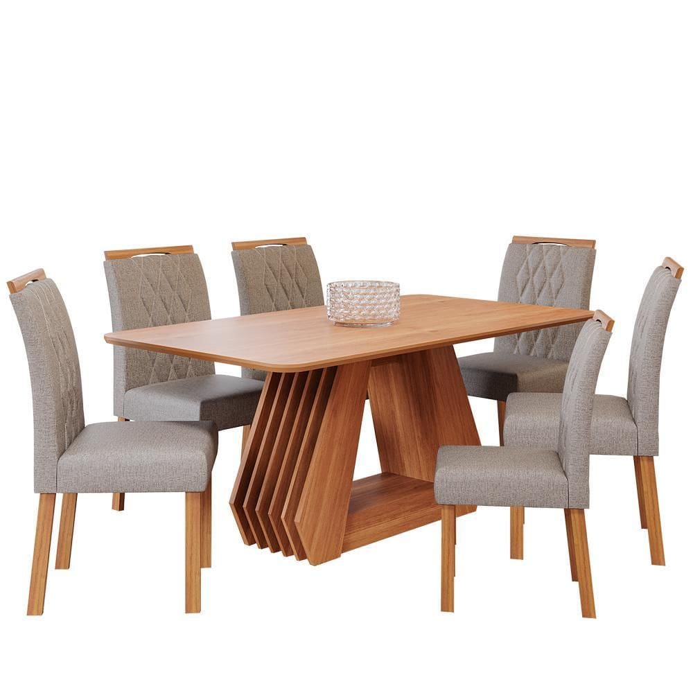 Mesa de Jantar Ágata 180x90 com Tampo em MDF e 6 Cadeiras Juliana Wood - Cimol Móveis