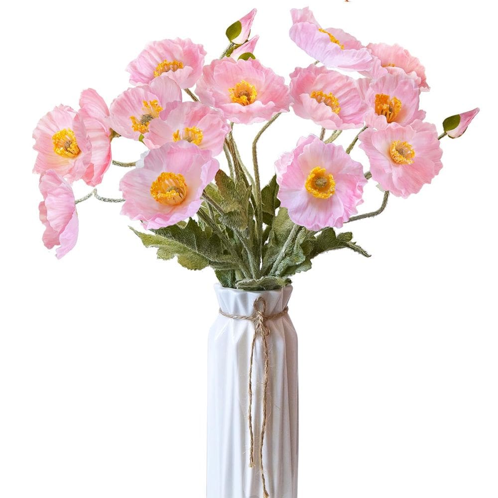 Flores artificiais Kainonnan Poppies Silk 5 unidades para decoração de casa