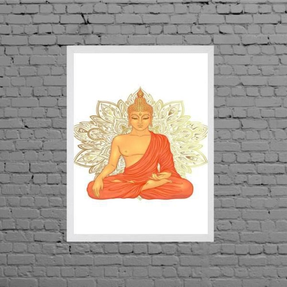Quadro Decorativo Buda Sidarta 45X34Cm Moldura Branca