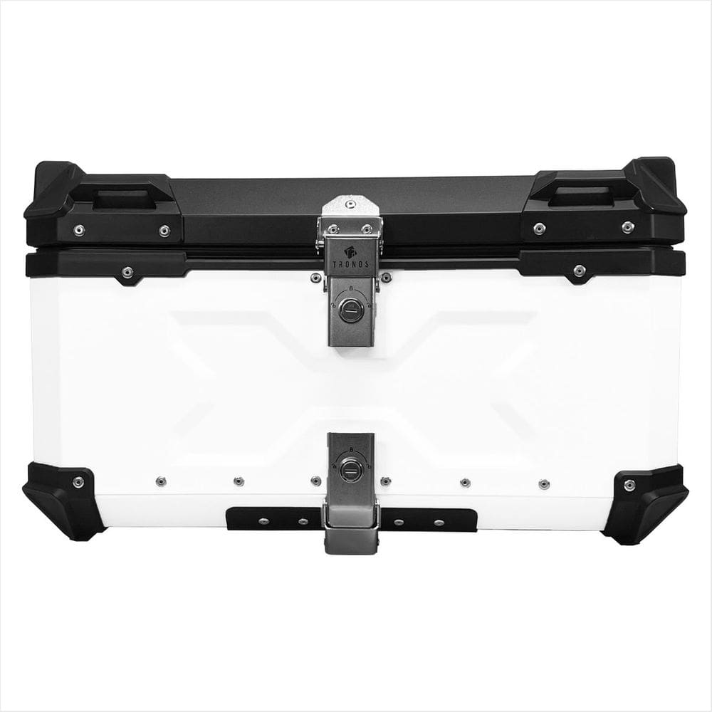 Baú de Moto Traseiro Tronos 60L-T-X em Alumínio - Base Universal - 60 Litros - Forro em Couro Sintético - Branco