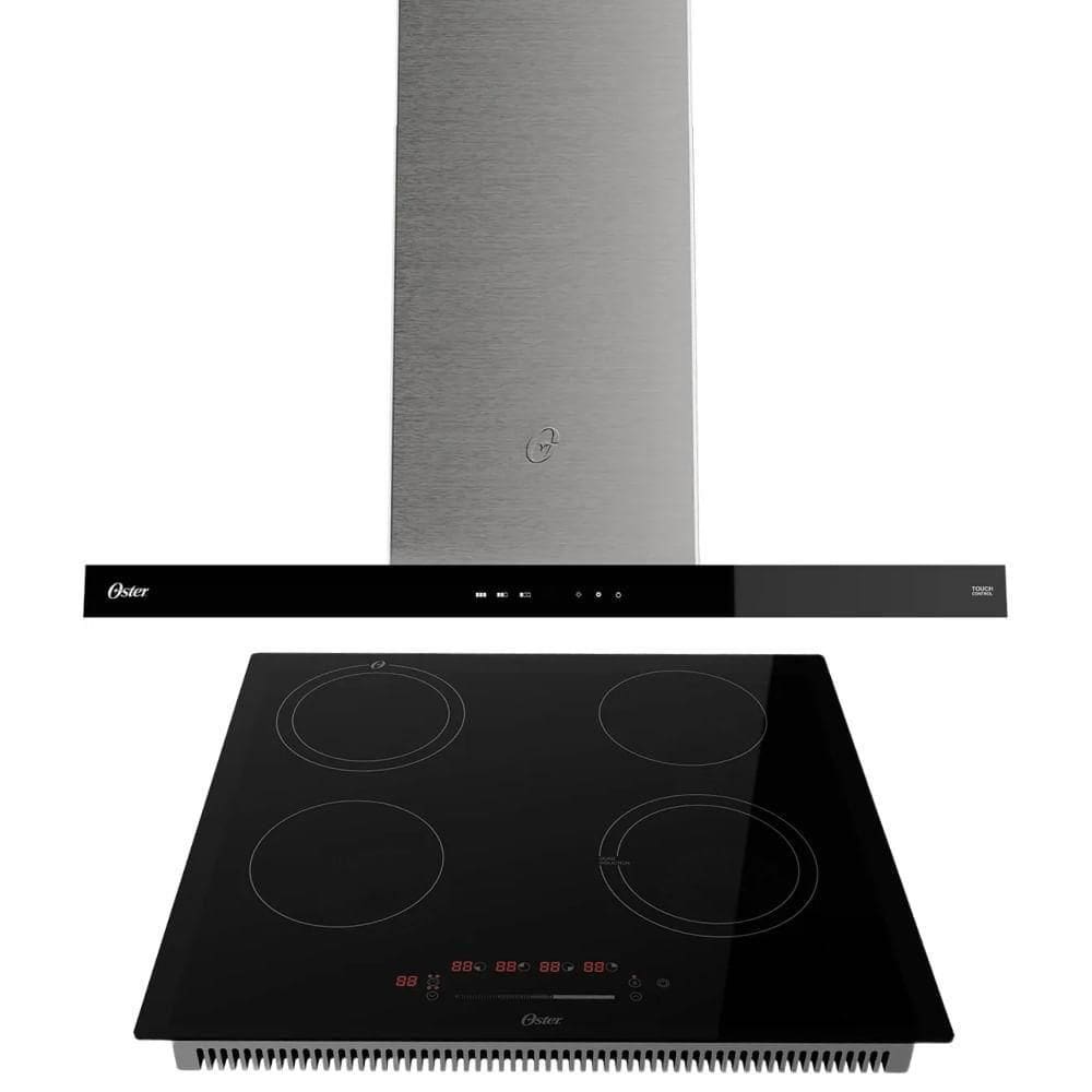 Kit Cooktop Por Indução 4 Bocas E Coifa De Parede 90 Cm Oster 220V