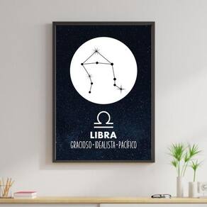 Quadro Coleção Signos Libra 45X34Cm Com Vidro Moldura Preta