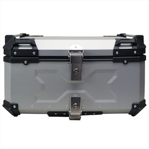 Baú de Moto Traseiro Tronos 60L-T-X em Alumínio - Base Universal - 60 Litros - Forro em Couro Sintético - Prata
