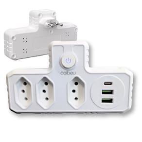 Adaptador de Tomada Inteligente 3 Tomadas 2 Interface USB 1 Porta USB Type-C Branco 2500W 10A
