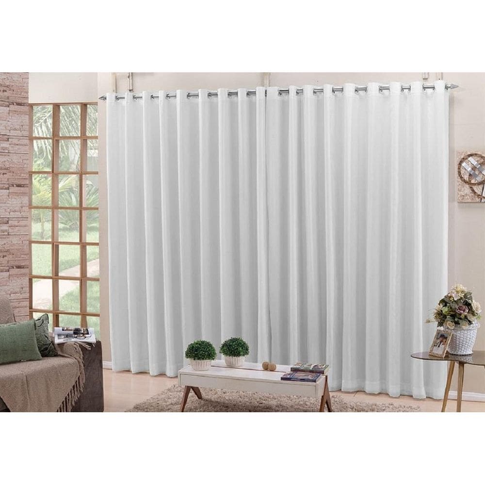 Cortina De Varão Voil Branco 4,00X2,30 Forro Blackout Tecido