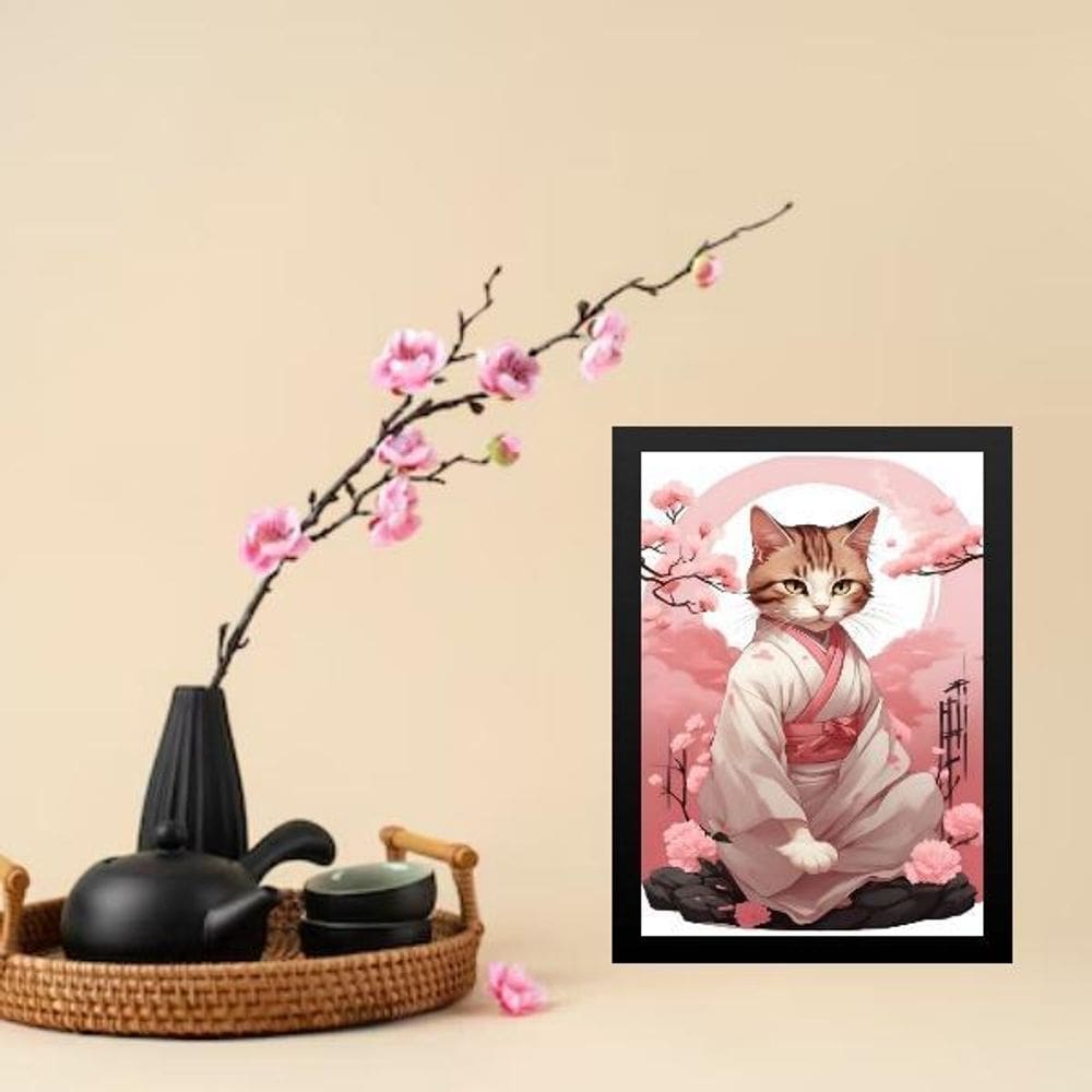 Quadro Gatinha Oriental De Kimono 33X24Cm