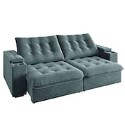 Sofá Retrátil e Reclinável 3 Lugares 2,30m com Porta Copos Veludo New Coliseu Selmer Cinza