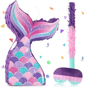 Cauda de sereia Pinata Atiloy com bastão de olhos vendados para festa de meninas