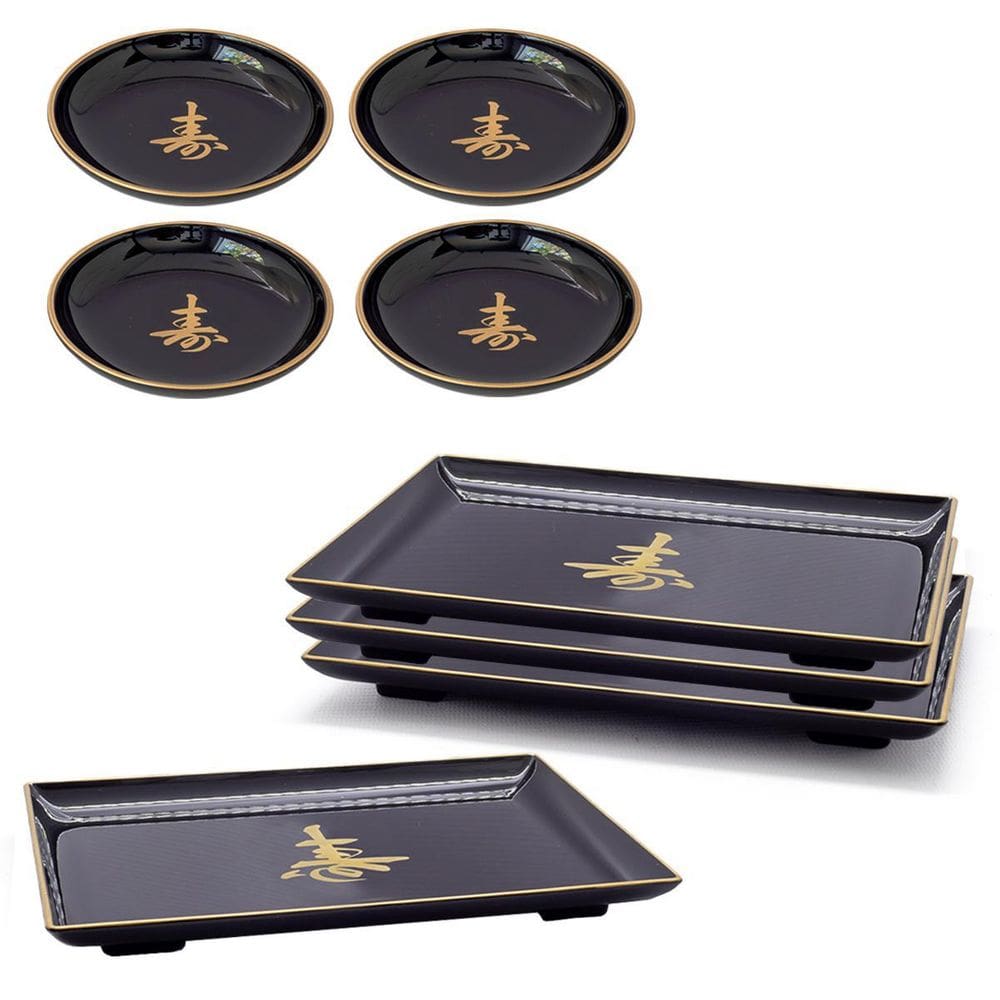 Kit Oriental Japonês 4 Pessoas Molheira Prato Retangular