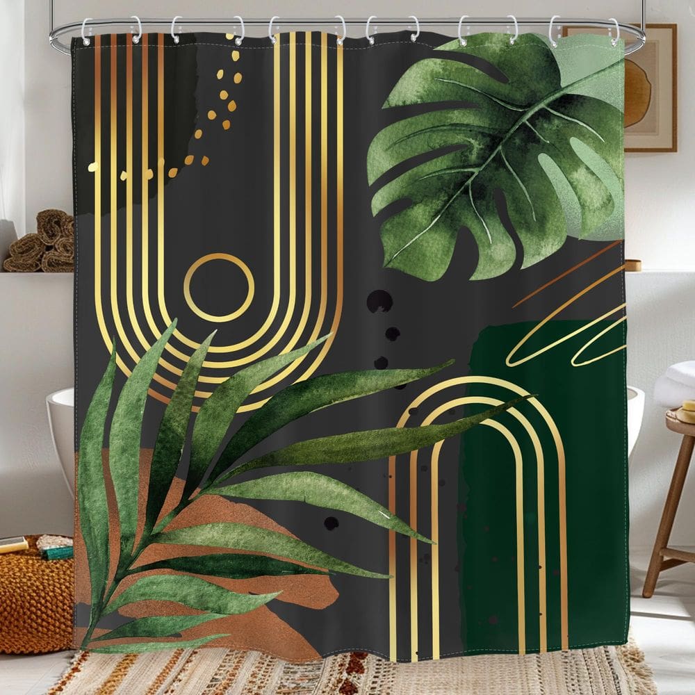 Cortina de chuveiro Glawry Verde Escuro Gold Boho Mid Century