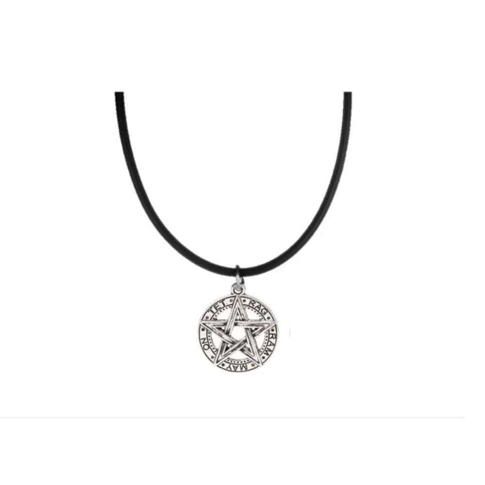 Colar Pentagrama Prateado Couro Sintético Pingente 25X20 Mm