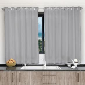 Cortina Para Cozinha Voil Cinza 2,00X1,20 Forro Microfibra