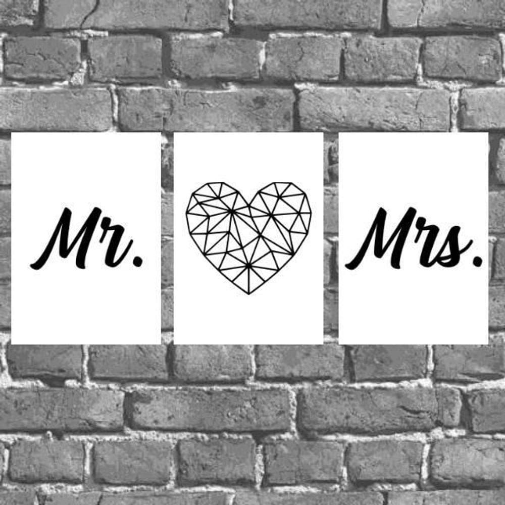 Kit 3 Placas Decorativas Mr E Mrs 18X27Cm