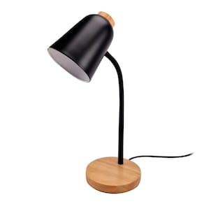 Luminária De Mesa Minimalista Detalhes Em Madeira