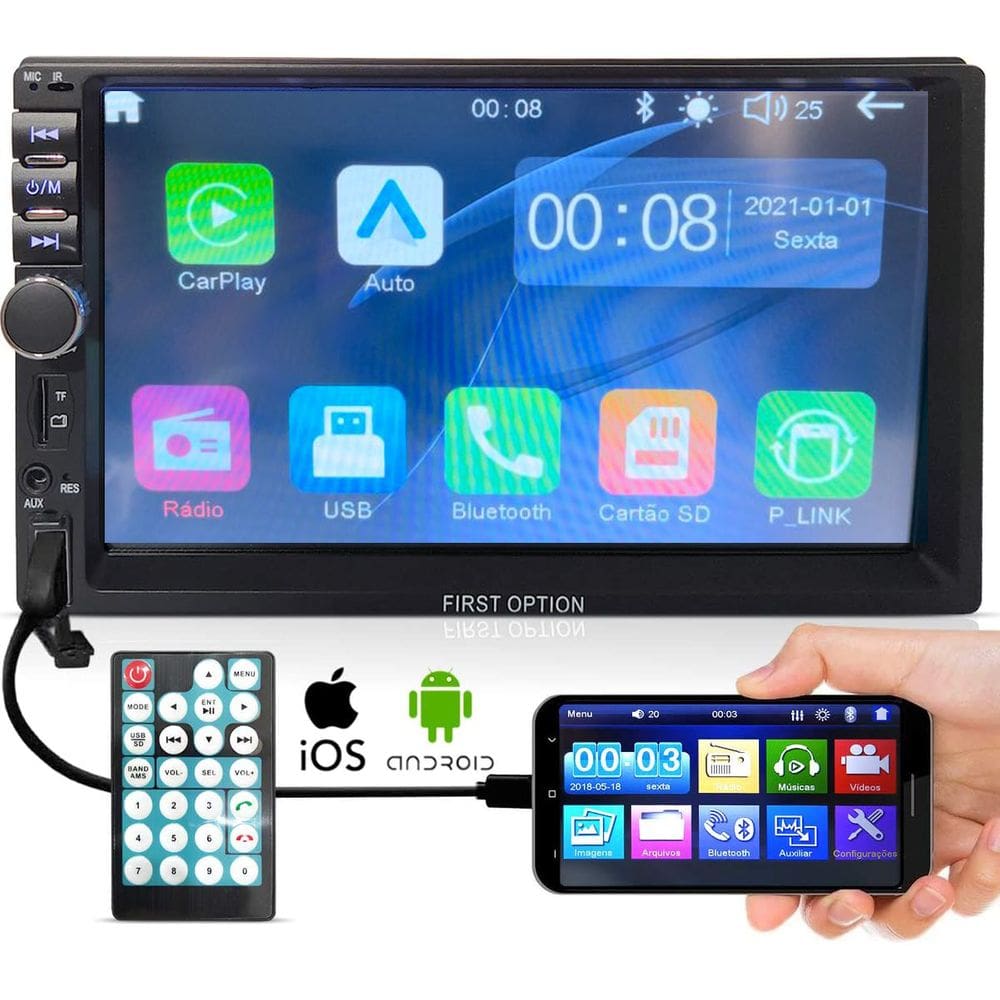 Central Multimídia Universal 2 Din MP10 7 Pol Carplay AndroidAuto 7810HCPAA