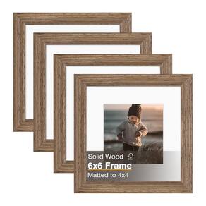 Porta-retratos KINLINK Brown Wood 6x6 para 4x4 com tapete, pacote com 4