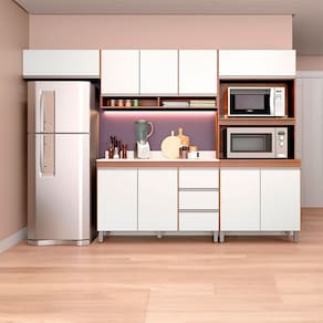 Cozinha Compacta para Kitnet com Torre Quente 280x202cm 5 Peças MDP Branco Menu Móveis