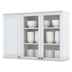 Armario Aereo 3 Portas Vidro MDF 120 cm Americana C363 Branco Henn
