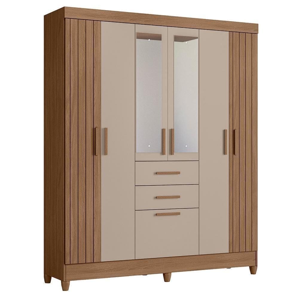 Guarda Roupa Solteiro Malta 7 Portas E 2 Gavetas Carvalho/fendi Com Espelho - Moval