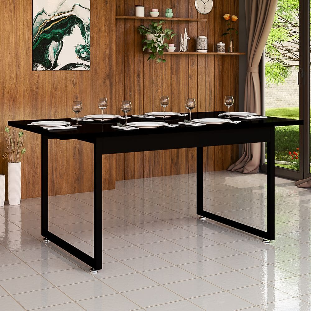 Mesa De Cozinha Retangular 120x80 Estilo Industrial Para Sala De Jantar E Restaurante Com Tampo De Mdf e Pés de Ferro