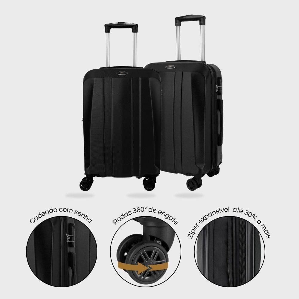 Kit 2 Malas Viagem de Bordo Padrão Anac ABS Rígida, Com Rodas Duplas 360º,Expansível, P e PP World Onboard