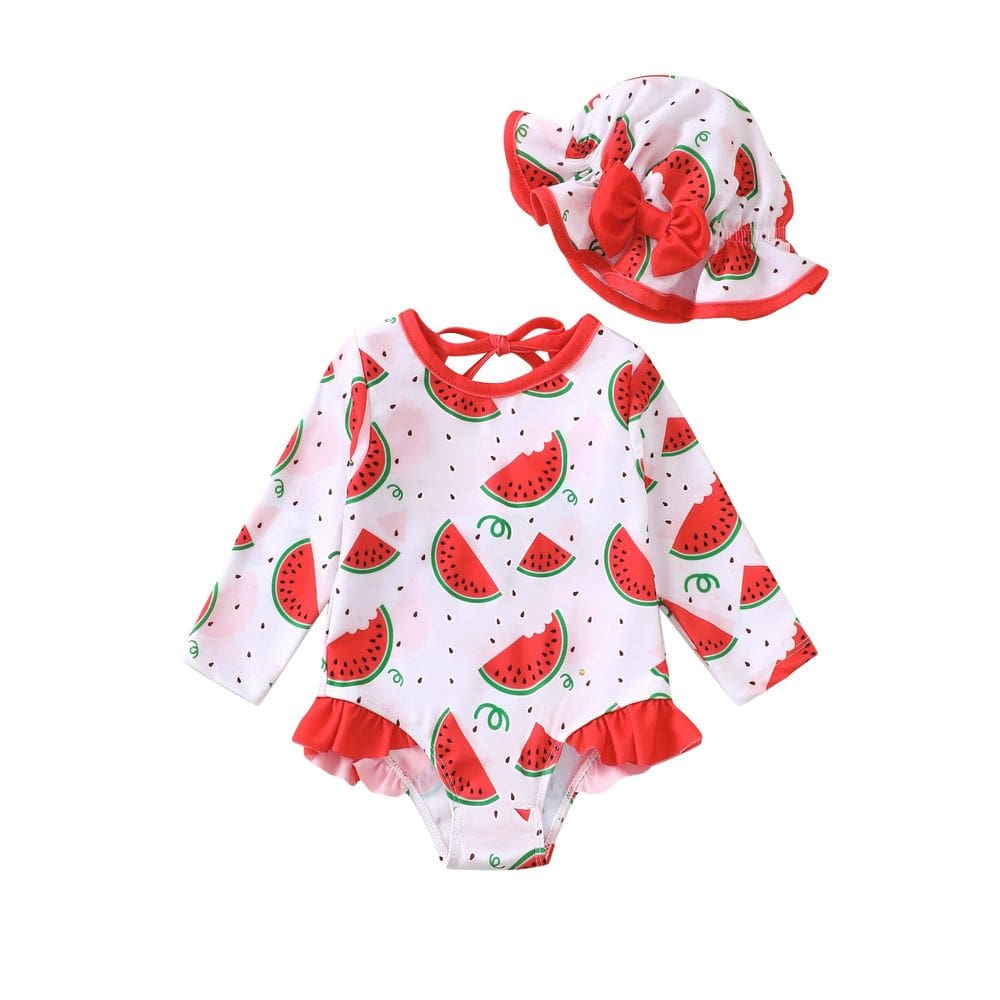 Roupa de banho SUNNY PIGGY Baby Girls, manga comprida, 6-12 m, vermelho-melancia