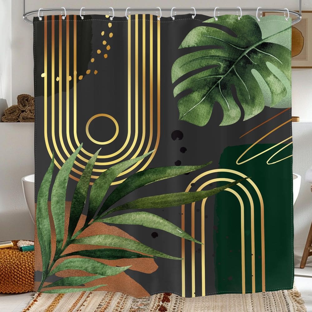 Cortina de chuveiro Glawry Verde Escuro Boho 180x180cm com ganchos