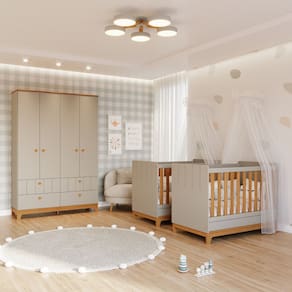 Quarto Bebê Gêmeos com 2 Berços Mini Cama e Guarda Roupa 4 portas Liza Permobili