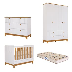 Quarto de Bebê Completo com Guarda Roupa Cômoda Berço e Colchão Liza Permobili