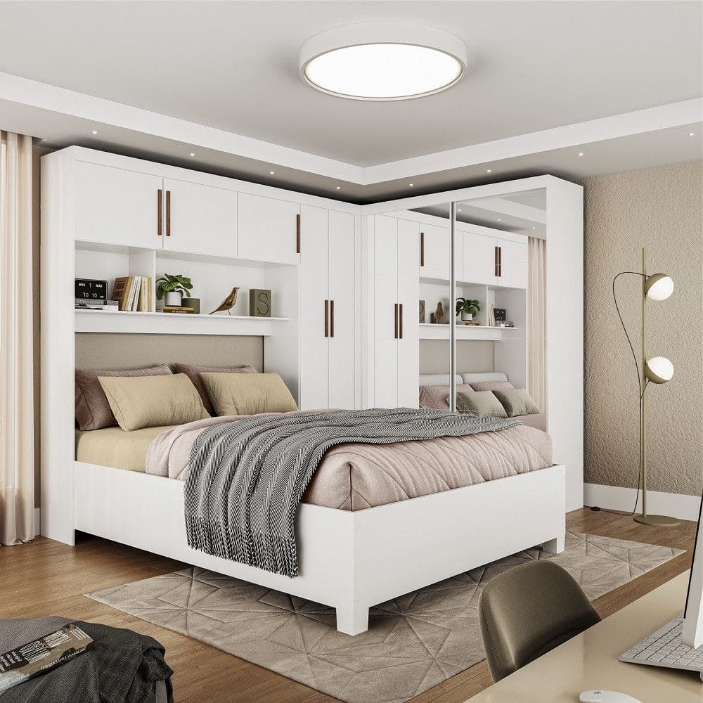 Quarto Modulado Casal com Espelho e Cama 7 Portas Belém Premium Carioca Móveis