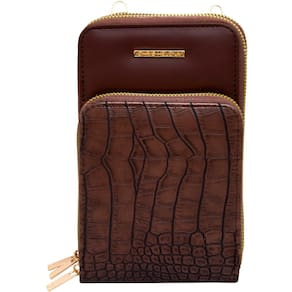 Bolsa Carteira Feminina Com Alça Textura Croco Cor:Marrom