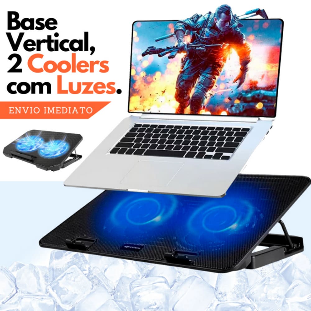Suporte Base Refrigerada Para Notebook com 2 Coolers Fans Led