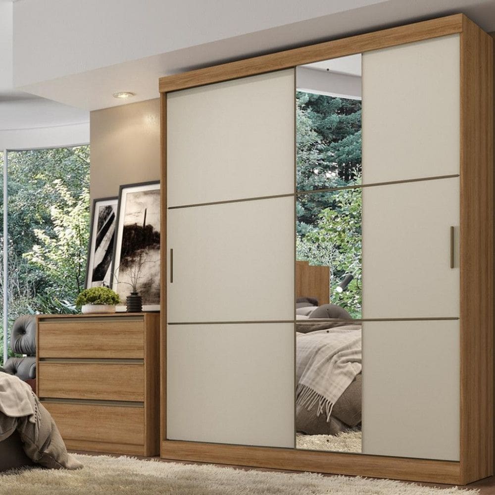 Guarda Roupa Solteiro Flex com Espelho 2 Portas de Correr Comfort Glass THB